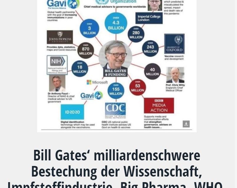 Bill Gates‘ milliardenschwere Bestechung der Wissenschaft, Impfstoffindustrie, Big Pharma, WHO, Fauci und der Great Reset des WEF