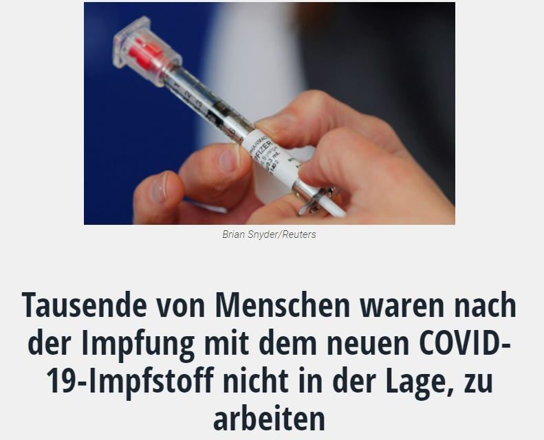 Tausende von Menschen waren nach der Impfung mit dem neuen COVID-19-Impfstoff nicht in der Lage, zu arbeiten