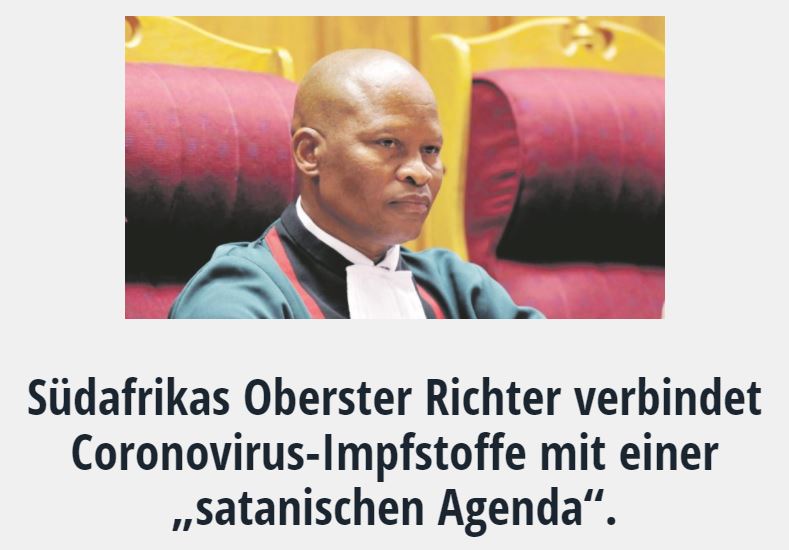 Südafrikas Oberster Richter verbindet Coronovirus-Impfstoffe mit einer „satanischen Agenda“