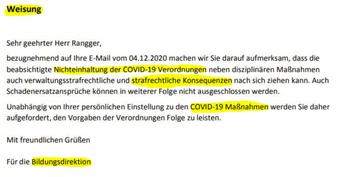 Werden Lehrer durch das BM zum Gesetzesbruch aufgefordert? 3 Jahre Haft?