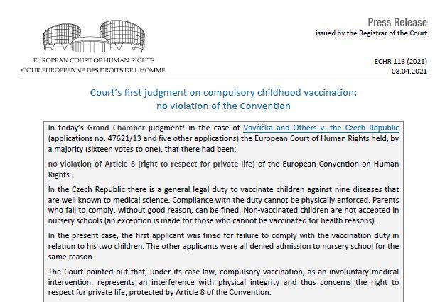 Europäischer Gerichtshof für Menschenrechte erlaubt Zwangsimpfungen 1