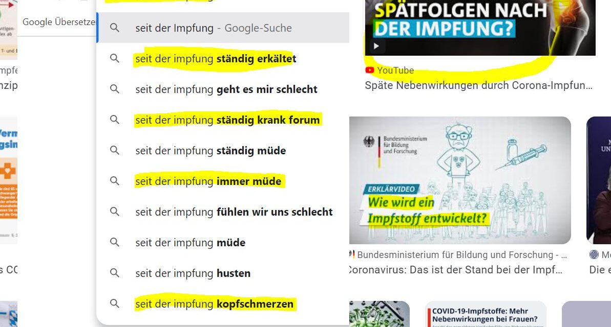 Google Zensur wird nie möglich: Google Suchvorschläge verraten Impfschäden